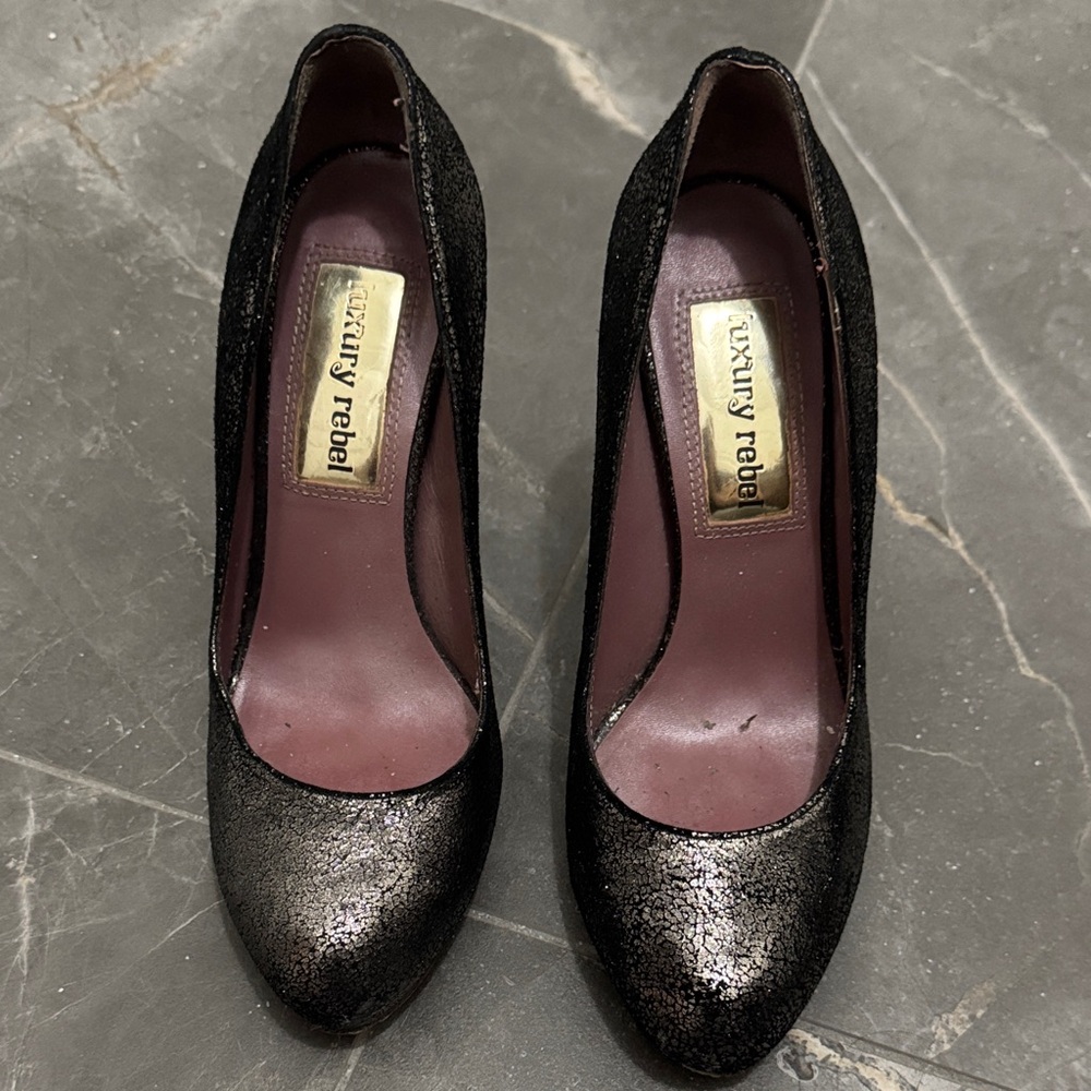 Luxury Rebel Shimmering Black Heels